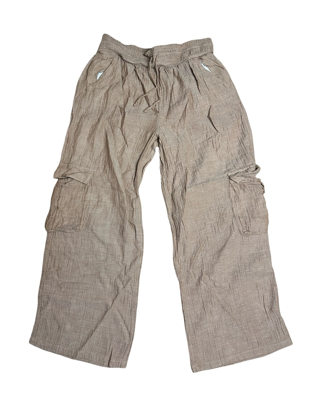 SO Goods for Life Beige Gauze 100% Cotton Cargo Pants Wide Leg Size L